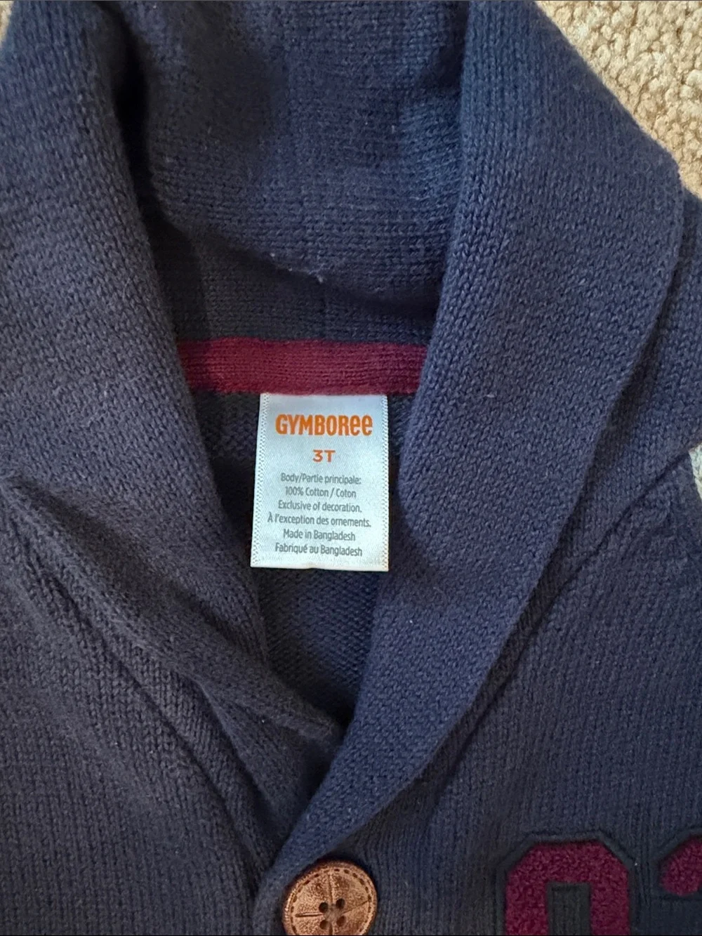 Gymboree Navy, Gray & Maroon Shawl Collar Football Cardigan